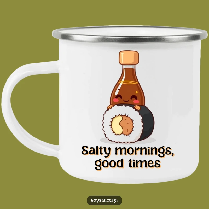 Durable Funny Sushi Camping Mug: Giggling Soy Sauce Outdoors, Great Gift