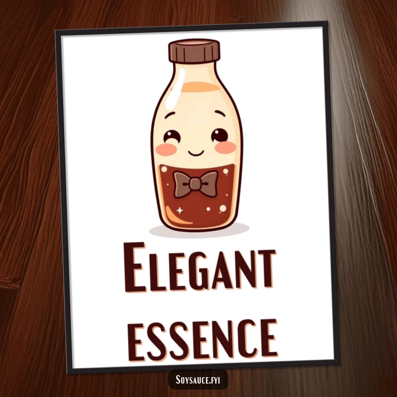 Funny Soy Sauce Digital Art Print of a smiling bottle character with a bow tie, adding sophisticated humor to any digital screen.