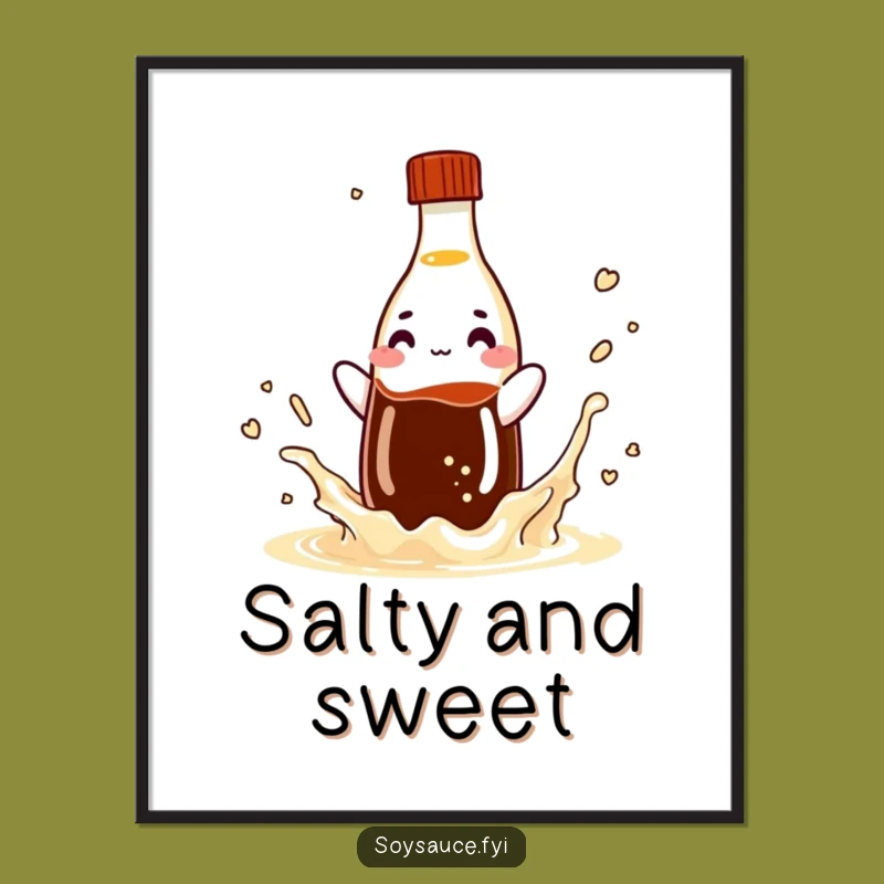 Funny Soy Sauce Splash Digital Art: Playful Condiment Character Decor Gift