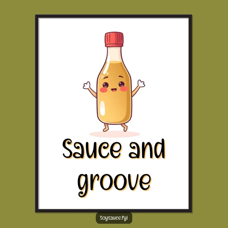 Funny Dancing Soy Sauce Digital Art: Cheerful Condiment Character Decor Gift
