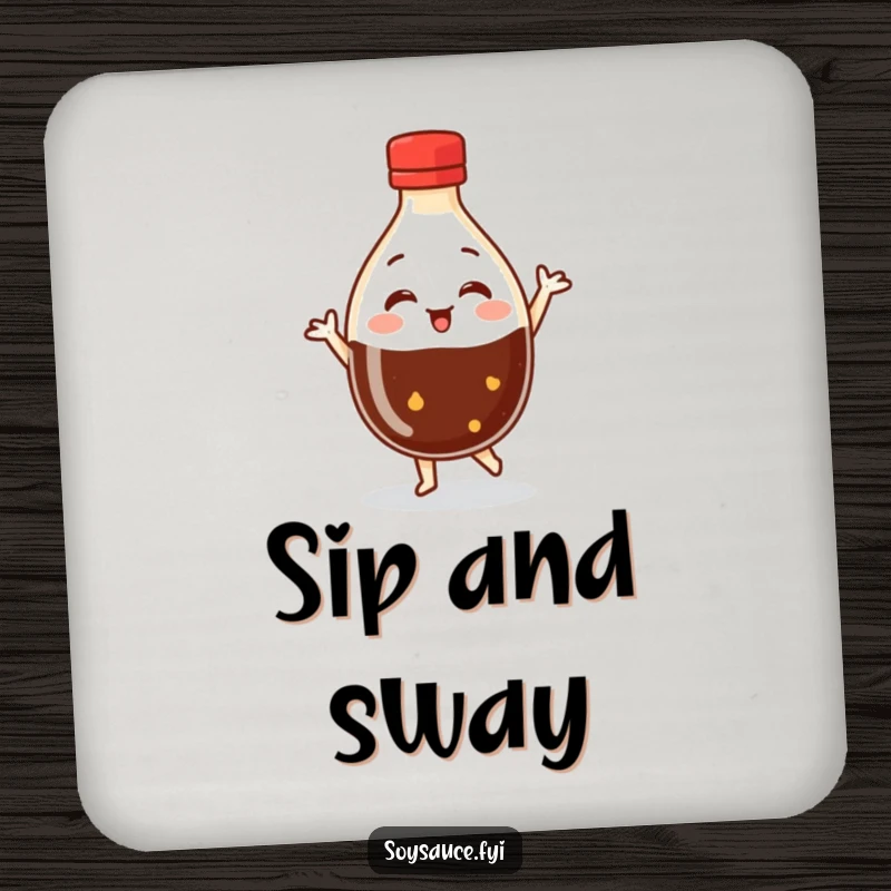 Funny Dancing Soy Sauce Coaster featuring a round bottle character doing a silly dance, perfect for adding humor and protecting surfaces.