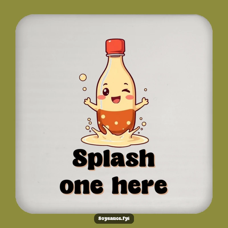 Funny Drink Coaster: Soy Sauce Bottle Splash - Grinning Character Set - Gift!