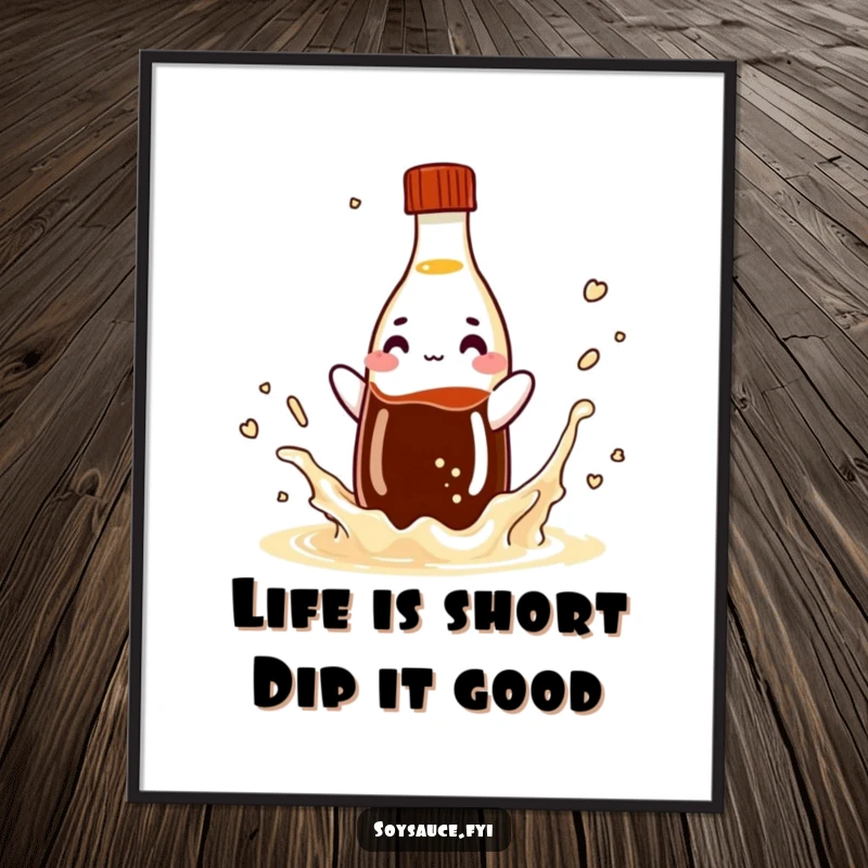 Funny Free Printable Wall Art: A charming soy sauce bottle caught mid-splash, adding a humorous artistic touch to any space.