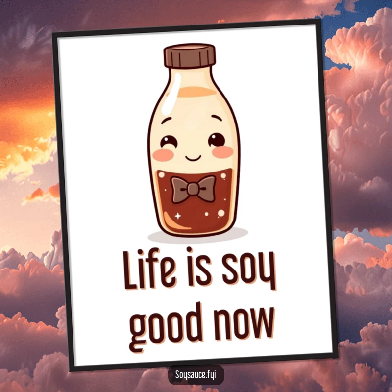Funny Free Printable Wall Art: A smiling soy sauce bottle character sporting a bow tie, bringing sophisticated humor to your decor.