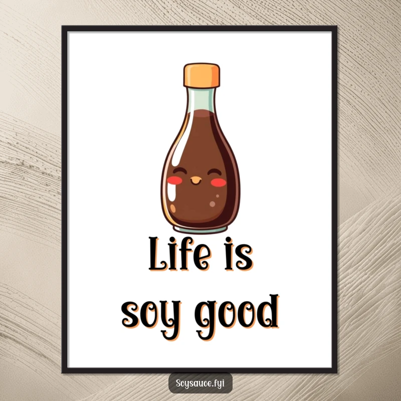 Funny Free Printable Wall Art: A smiling soy sauce bottle showing off a big, friendly grin from its spout.