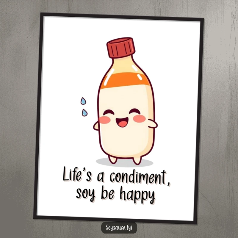 Funny Free Printable Wall Art: A soy sauce bottle character pours a single, happy tear, perfect for quirky decor.