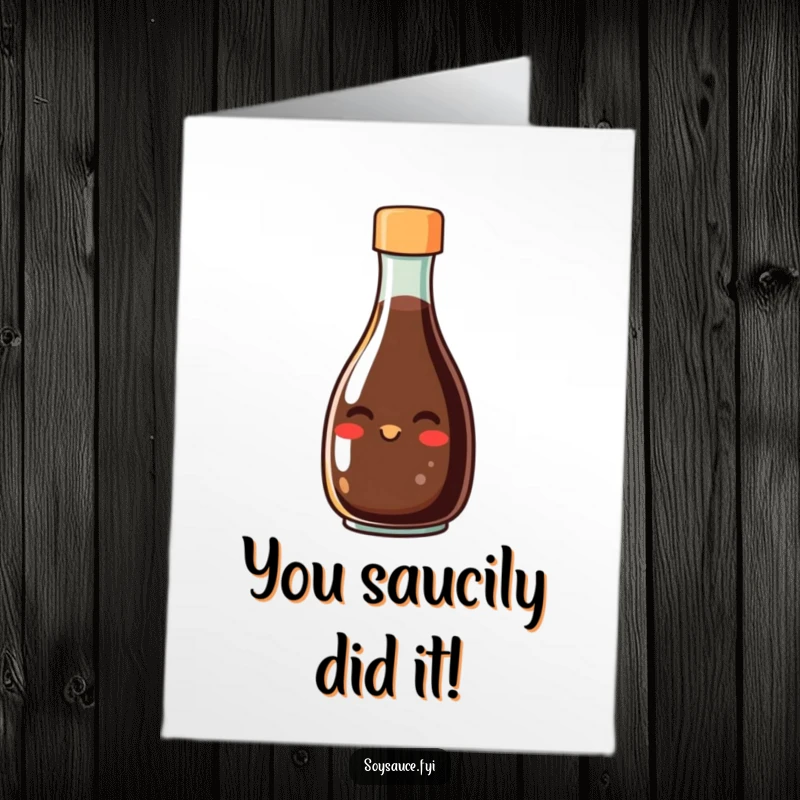 Funny Free Printable Congrats Card: A happy soy sauce bottle beaming a grin from its spout.