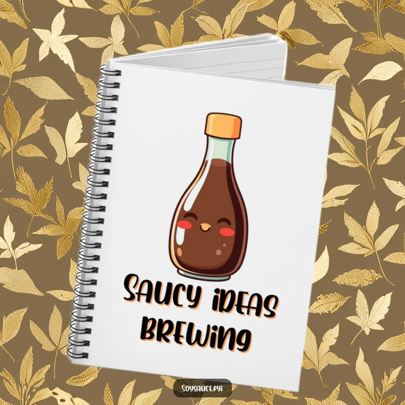 Funny notebook cover with a smiling soy sauce bottle character, symbolizing creativity and flavor, ideal for writing and planning.