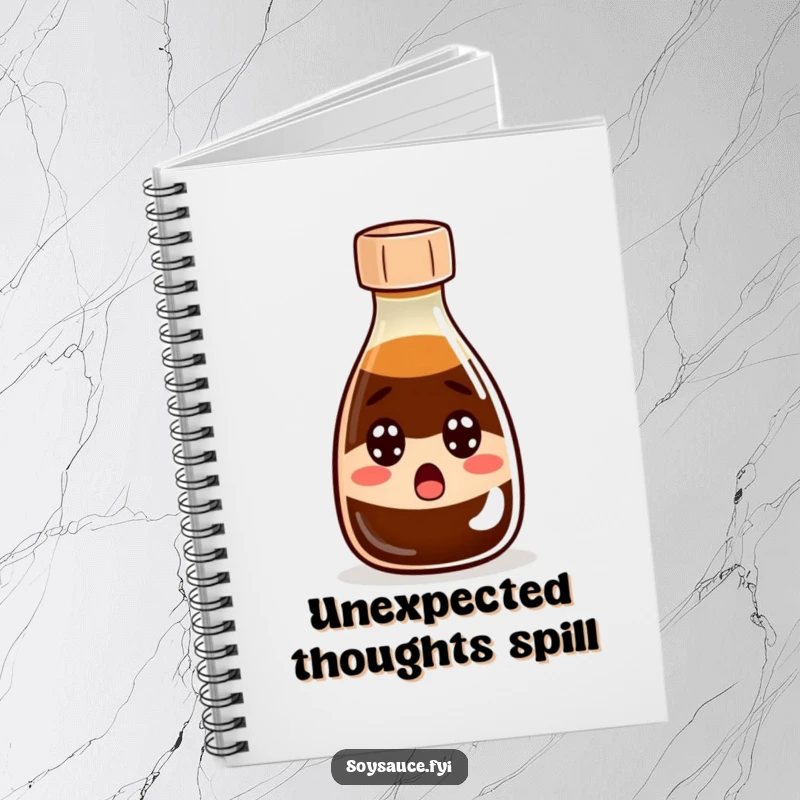 Funny Notebook: Cover features a surprised soy sauce bottle with wide eyes, ready for jotting down exciting thoughts.